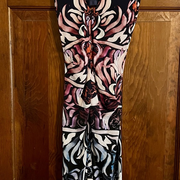 ARTELIER Nicole Miller unique print tattoo watercolor floral ruched dress - Picture 7 of 9